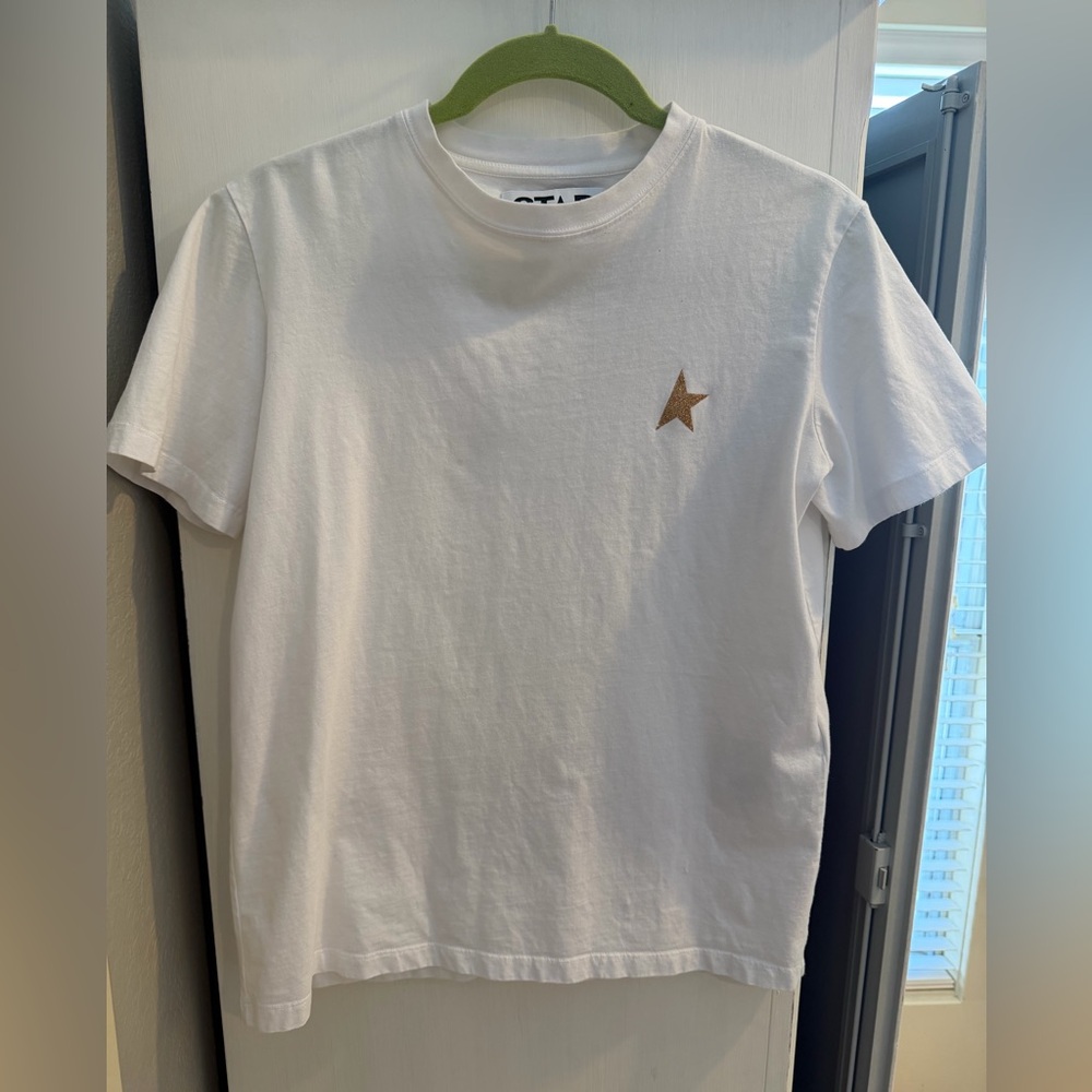 Golden Goose Star T-shirt in white cotton jersey with a gold glitter star logo!